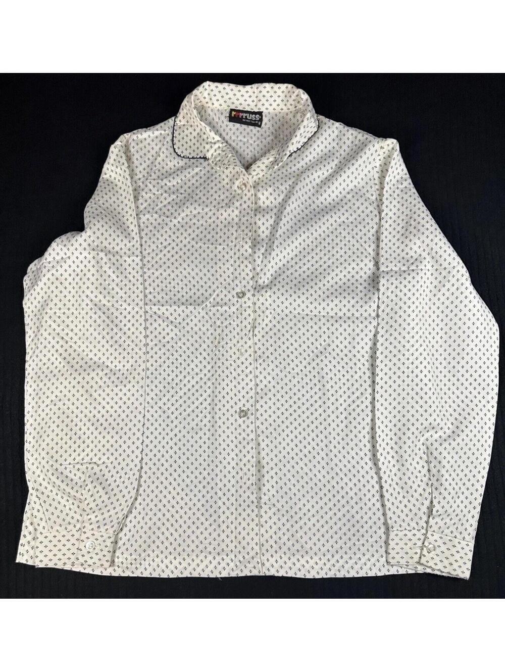 👕 Vintage Russ Button Up Shirt White Micro Print Classic ✨